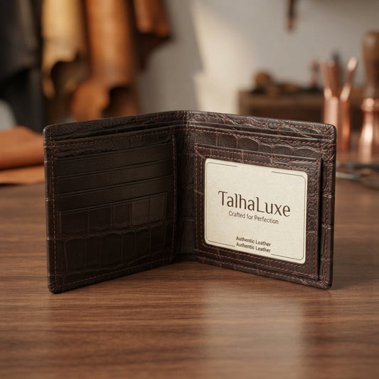 The TalhaLuxe Classic Bifold: Genuine Croc-Embossed Leather Wallet