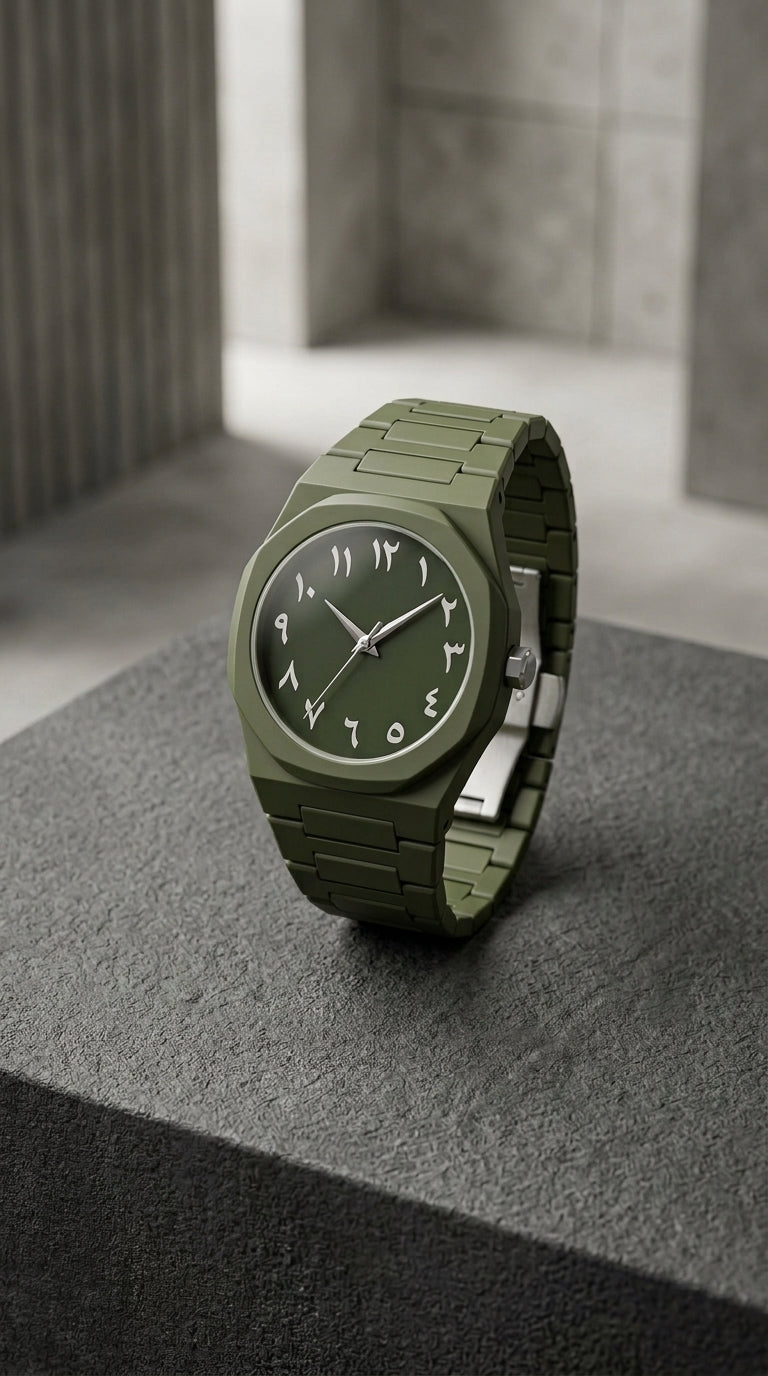 Tactical Olive Carbon: 45mm Minimalist Matte Edition (Arabic Dial)