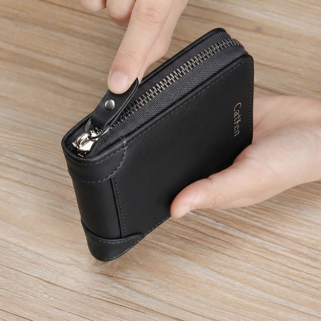 Classic Men's Leather Zipper Wallets – Compact Pocket Organizer (Black, Dark & Light Brown)