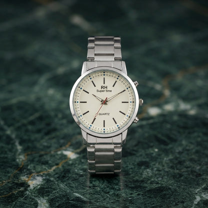 RH Super Time Men’s Stainless Steel Quartz Watch with Off-White Dial