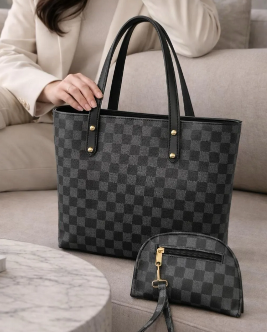 Urban Chic: The Checkerboard Tote & Pouch Duo