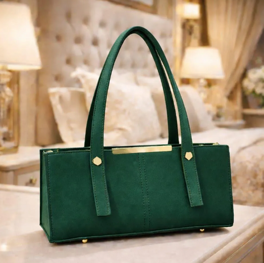 The Emerald Elegance Suede East-West Tote