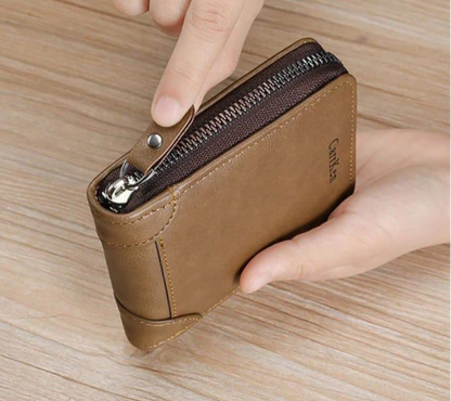 Classic Men's Leather Zipper Wallets – Compact Pocket Organizer (Black, Dark & Light Brown)