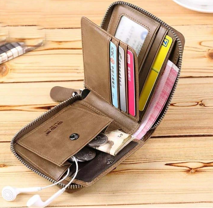 Classic Men's Leather Zipper Wallets – Compact Pocket Organizer (Black, Dark & Light Brown)