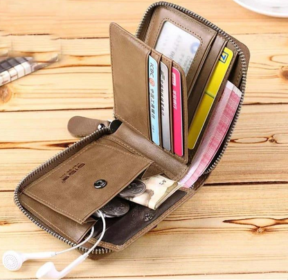 Classic Men's Leather Zipper Wallets – Compact Pocket Organizer (Black, Dark & Light Brown)