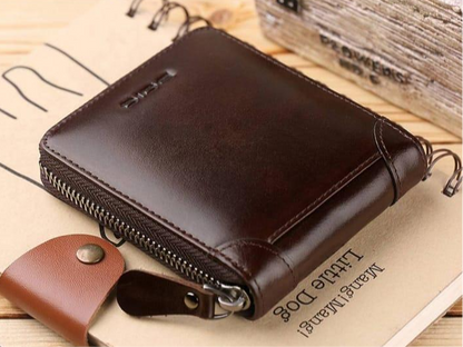Classic Men's Leather Zipper Wallets – Compact Pocket Organizer (Black, Dark & Light Brown)