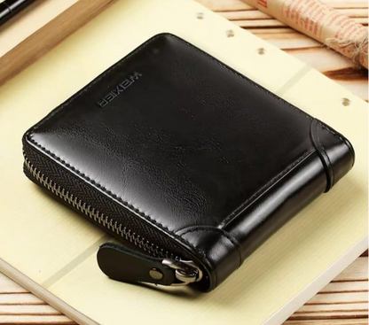 Classic Men's Leather Zipper Wallets – Compact Pocket Organizer (Black, Dark & Light Brown)