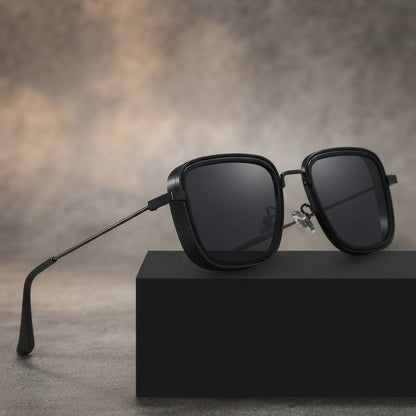 Men's Retro Square Matte Black Sunglasses | Steampunk Inspired Metal Frame