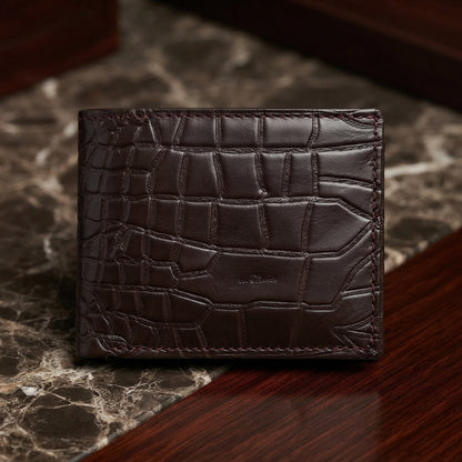 The TalhaLuxe Classic Bifold: Genuine Croc-Embossed Leather Wallet