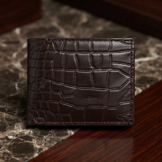 The TalhaLuxe Classic Bifold: Genuine Croc-Embossed Leather Wallet