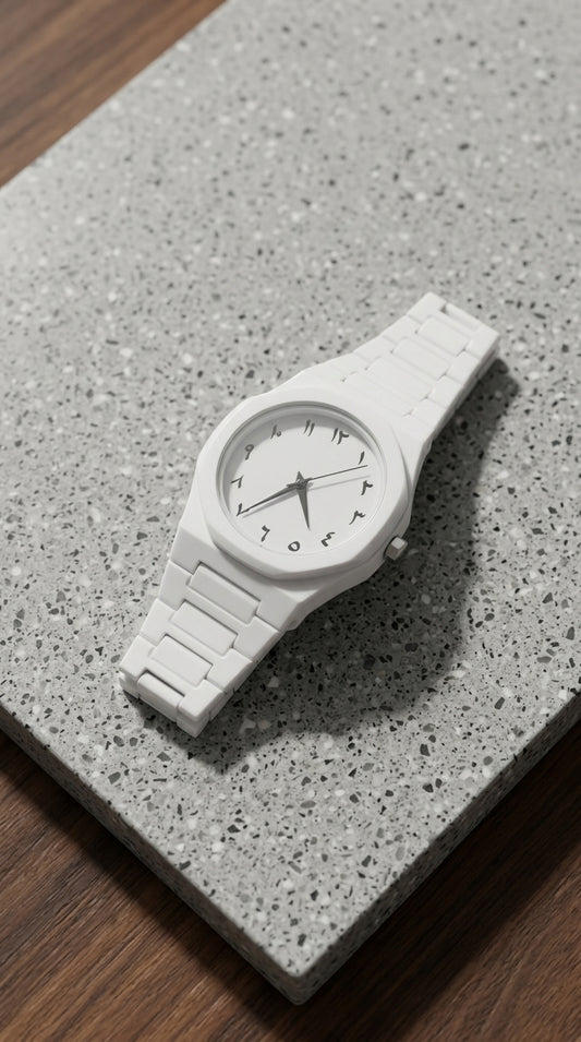 Urban Minimalist: Unique Arabic-Numeral White Artistic Watch