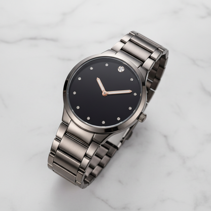 Perucci Minimalist Watch flat lay on marble